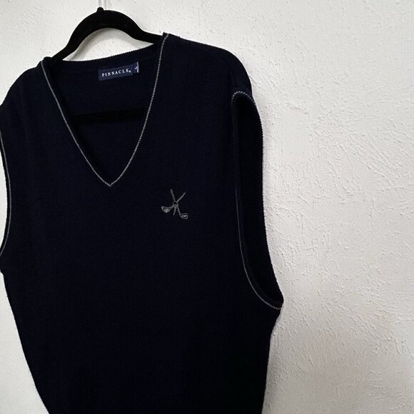 Pinnacle Golf Sweater Vest Mens Large Black Gray Golf Club Logo V Neck Pullover - Picture 4 of 10